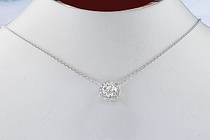 0.91 Carat TW Round Brilliant Diamond Halo Necklace - GIA "D" Color