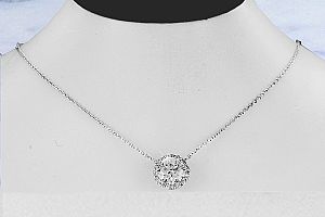 1.70 Carat TW Diamond Necklace - 14K WG  HALO Design