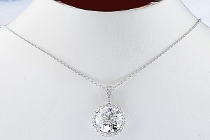 3.76 Carat TW Diamond Necklace - 14K WG HALO Design 