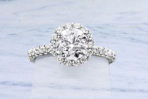 1.29 Carat GIA IDEAL Cut ROUND Diamond Engagement Ring - PLATINUM HALO Mounting