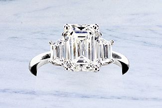3.00 Carat EMERALD CUT Diamond Engagement Ring - PLATINUM Setting with TRAPEZOIDs